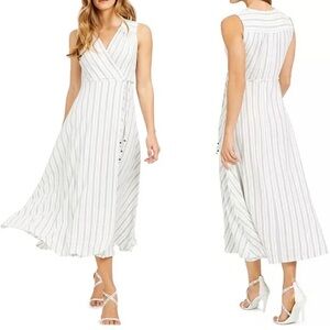 Calvin Klein Grey And White Striped Faux-Wrap Striped Maxi Dress Size NWOT
